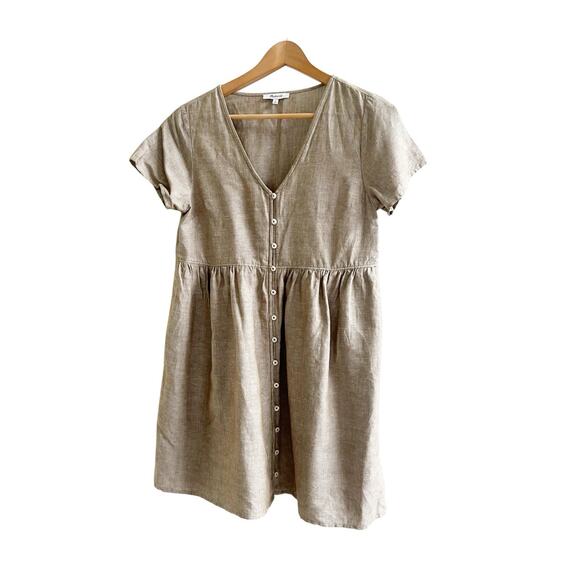Madewell Dresses & Skirts - Madewell Small Linen Blend Alexandra Button Front Mini Shirt Dress Olive Branch